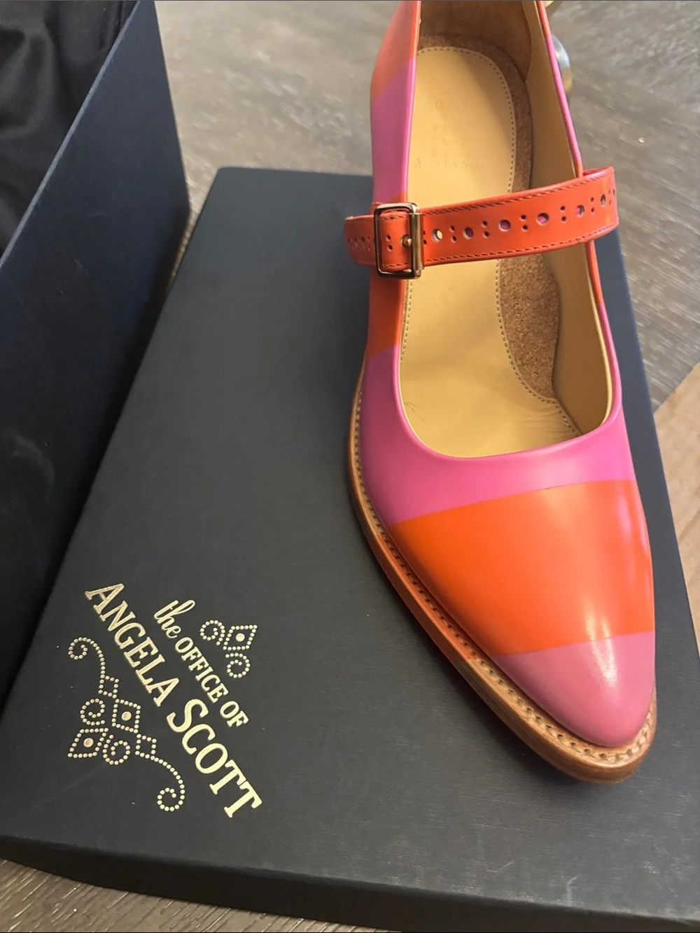 The Office of Angela Scott Women’s Pink & Orange Mary Jane Block Heel Pumps